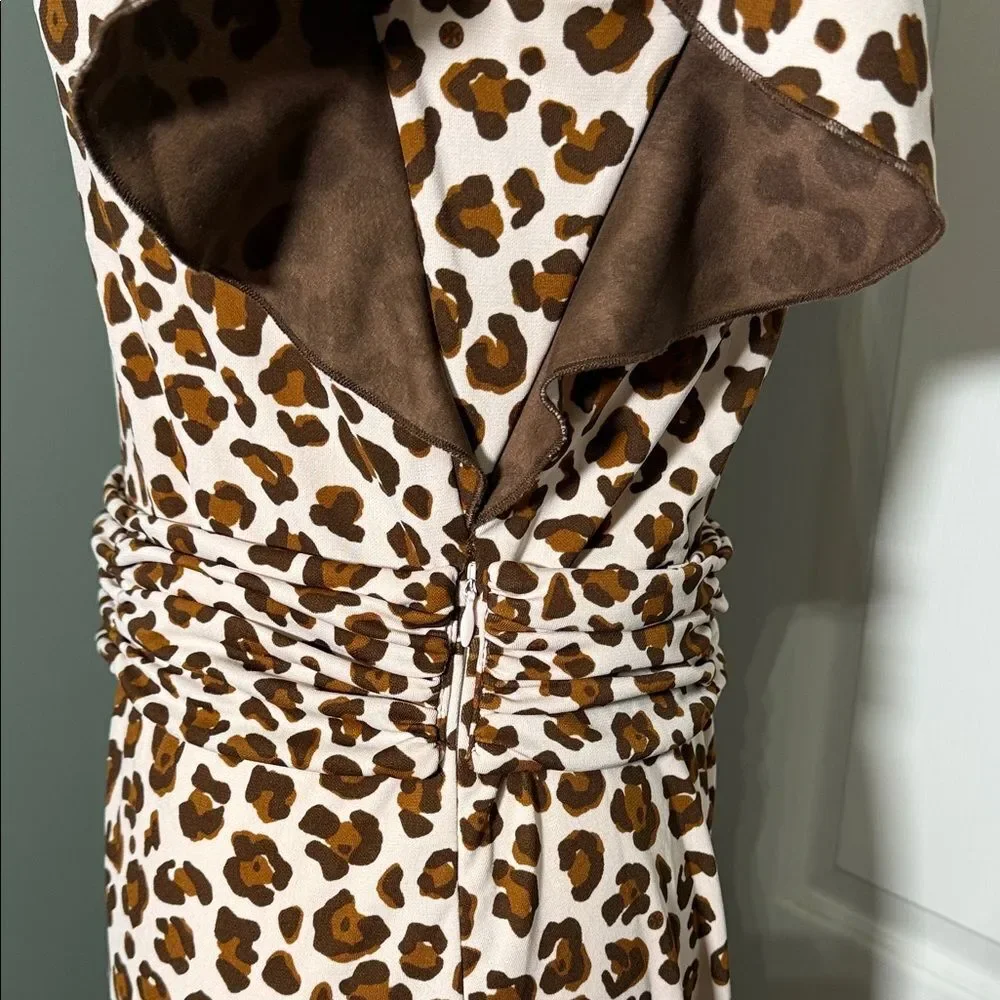Tory Burch Leopard Print Flutter Sleeve Ruched Waist Dress Size S